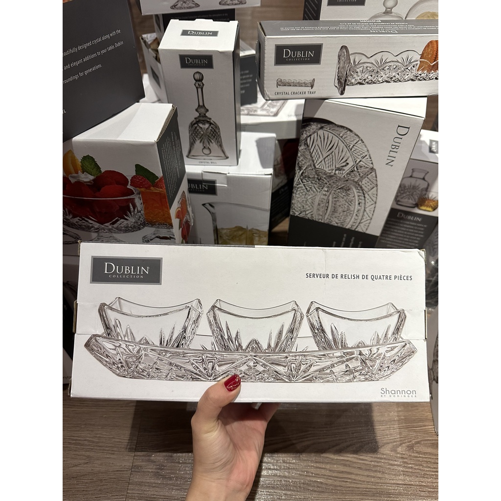 Set 3 bát pha lê nhỏ hình vuông kèm khay