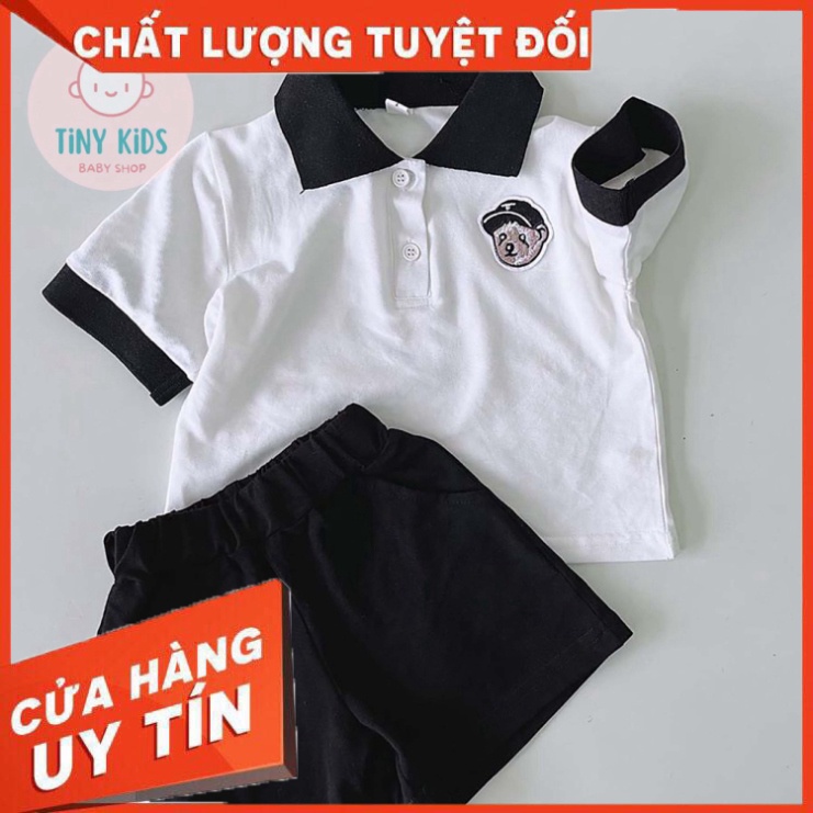 Bộ Quần Áo Polo Cho Bé Trai, Gái Siêu Dễ Thương, Áo Polo Thêu Hình Gấu Siêu Xinh - Tiny Kids Shop