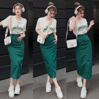 SET ÁO THUN KÈM CHÂN VÁY JEANS (KÈM VIDEO HÌNH THẬT)