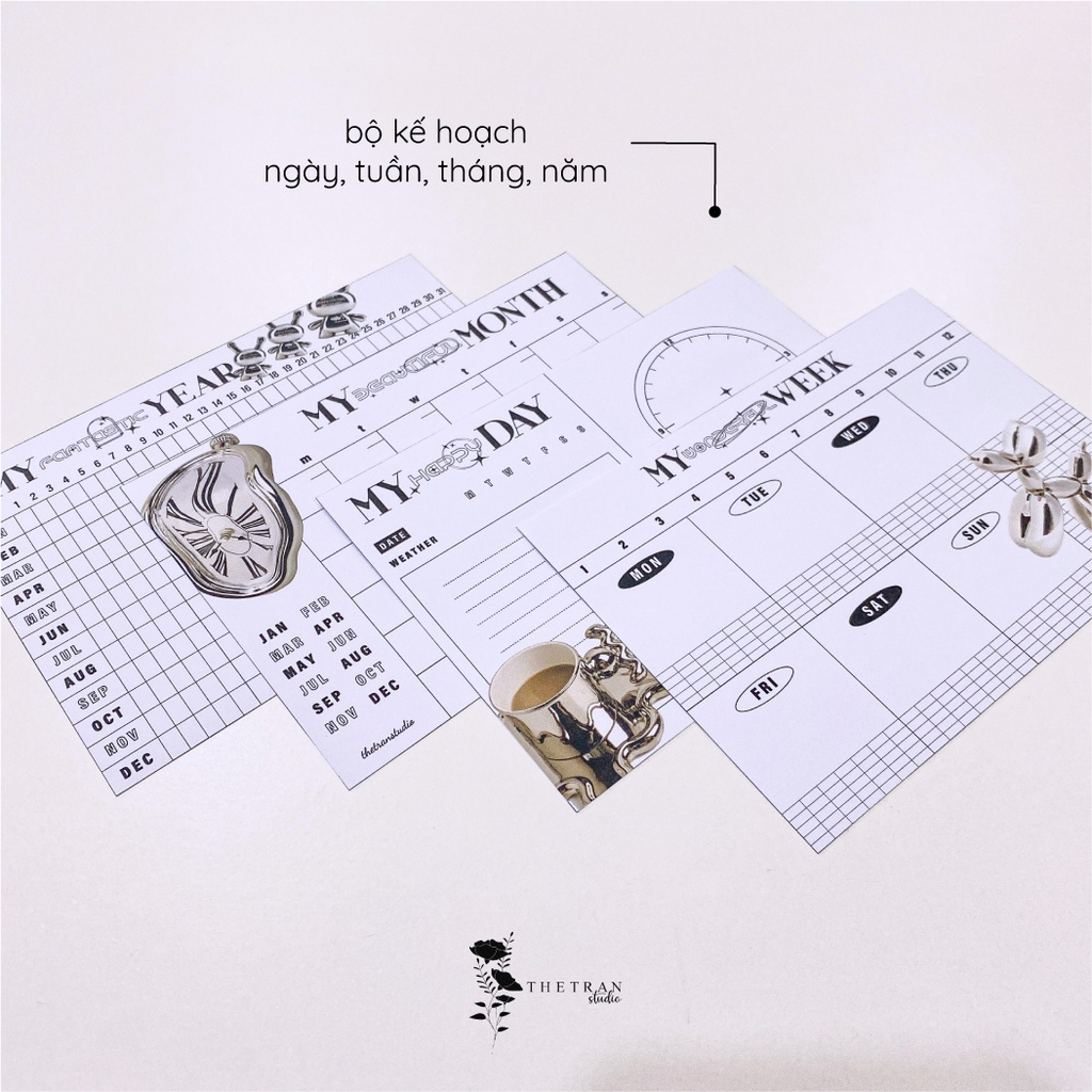 Bộ 16 tờ giấy ghi chú kế hoạch hàng ngày, thói quen, chi tiêu, sở thích size A6 / mini planner / thetranstudio