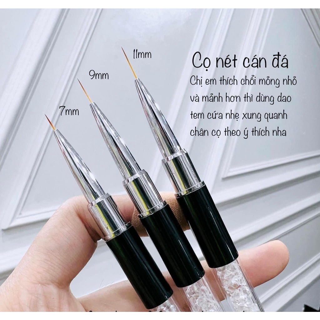 Cọ nét cán đá vẽ nail cao cấp 3 size (7mm, 9mm, 11mm)