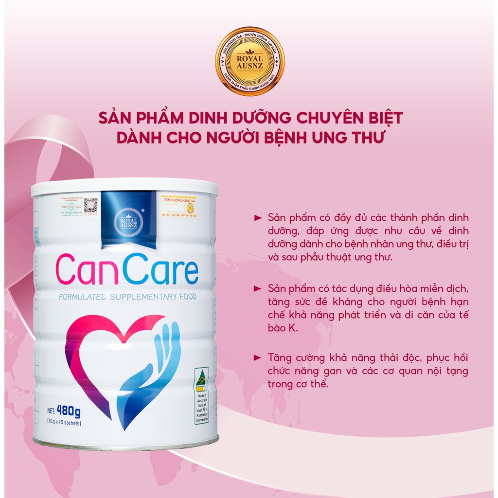 Sữa Hoàng Gia Úc ROYAL AUSNZ Cancare Bổ Sung Dinh Dưỡng Chuyên Biệt Dành Cho Người Ung Thư Hộp 480g