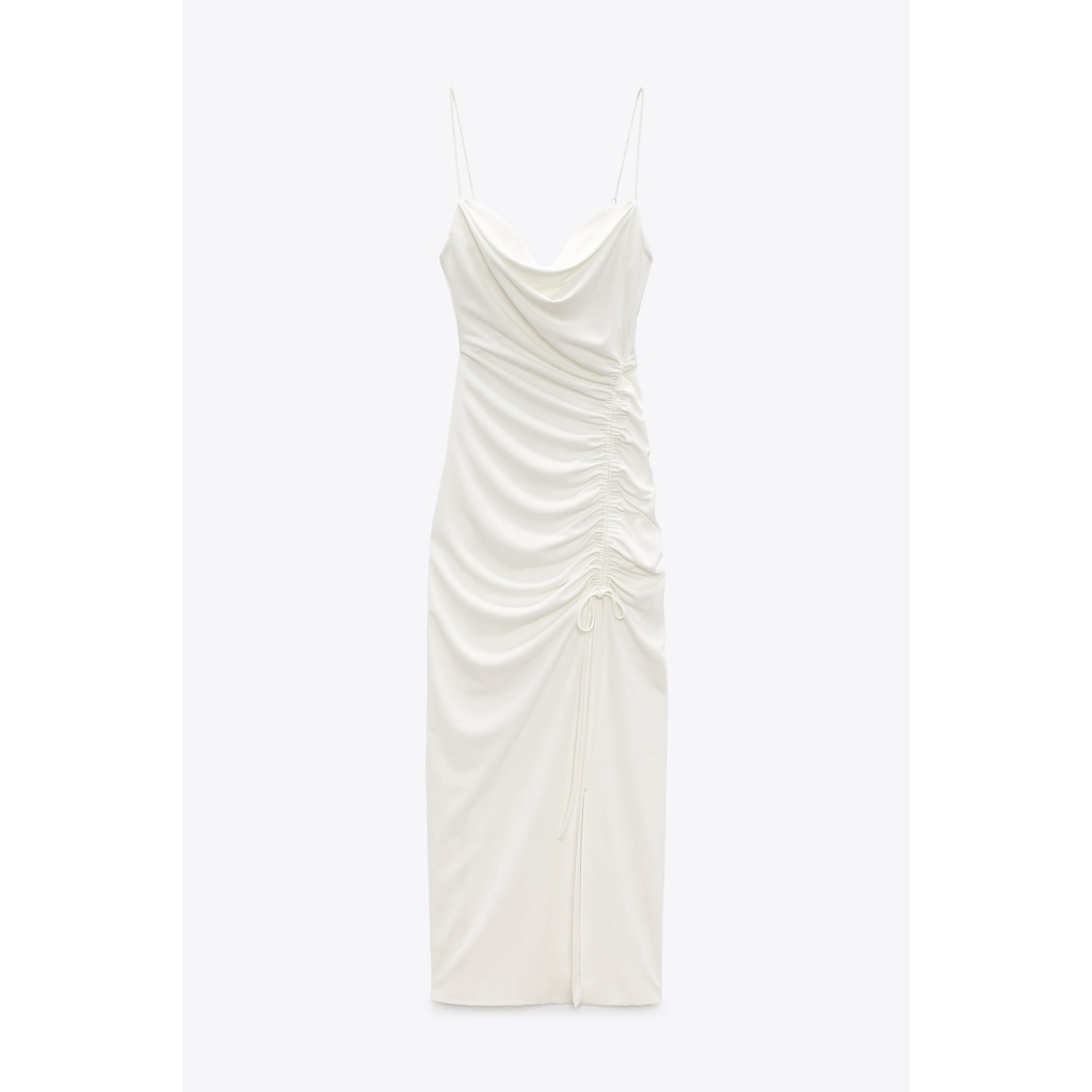ZARA Đức - Đầm ngắn ôm dây chéo nhún thun bèo bên hông màu trắng sale auth new tag cao cấp chính hãng có sẵn 7521/203