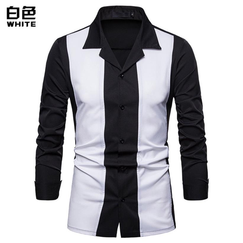 TREND Áo sơ mi nam, Áo sơ mi phối 2 màu theo dạng hình khối Trái - Phải cân xứng độc lạ, bao ngầu cho đấng mày râu H39 .