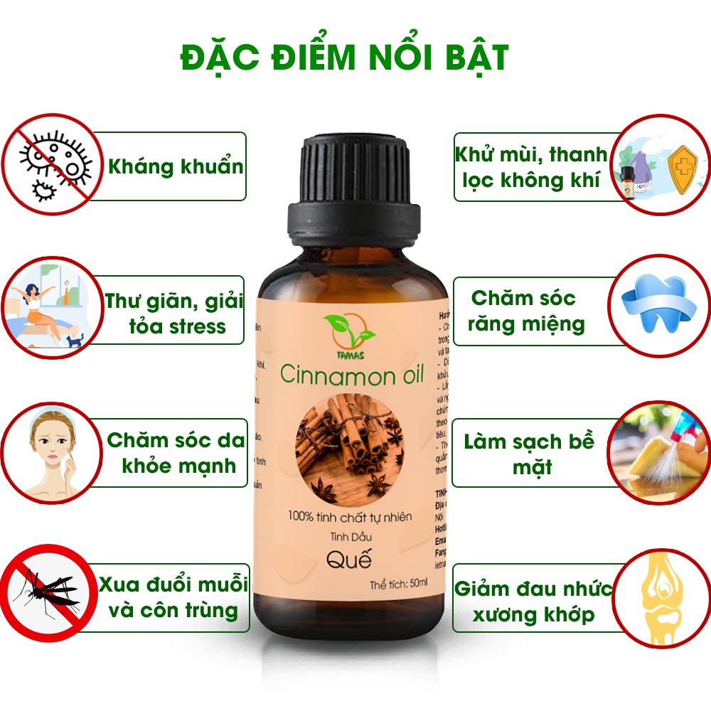 Tinh dầu Quế Tamas chai 30ml/50ml tinh dầu thơm phòng, kháng khuẩn, khử mùi, làm đẹp, xua đuổi muỗi và côn trùng.