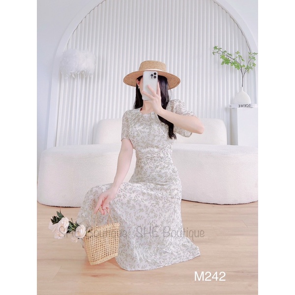 Váy nhún eo xếp ly cổ 2 lớp