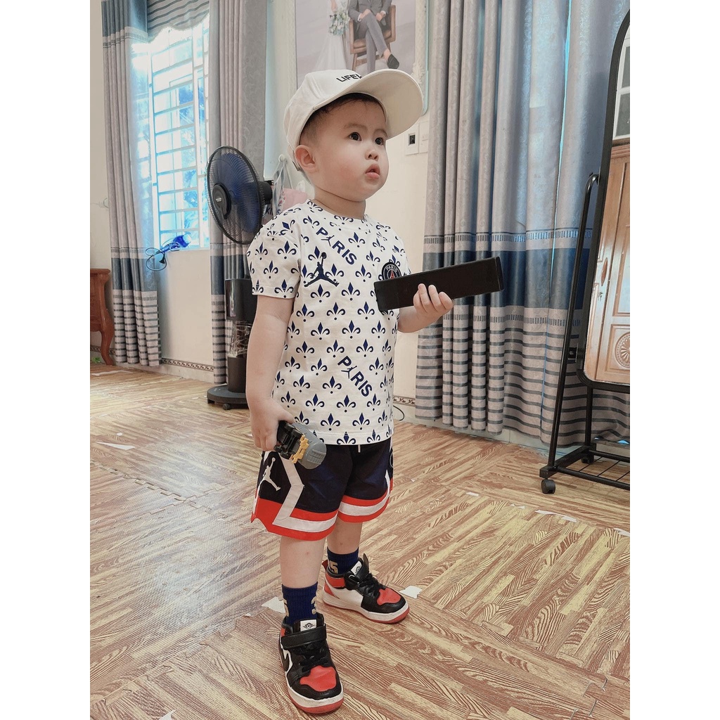Bộ quần áo PSG 2 màu Trắng- Xanh phối quần sành điệu, cực hot mùa hè cho bé trai  SHOP BÔM BÔM KIDS