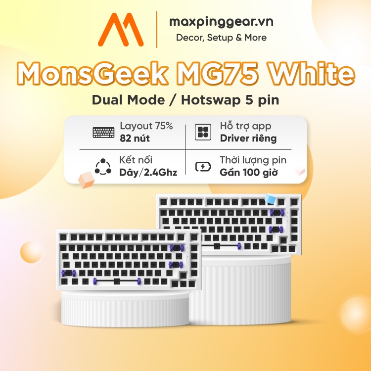 [HÀNG CHÍNH HÃNG]KIT bàn phím cơ MonsGeek MG75 White (Dual Mode / Hotswap 5 pin)