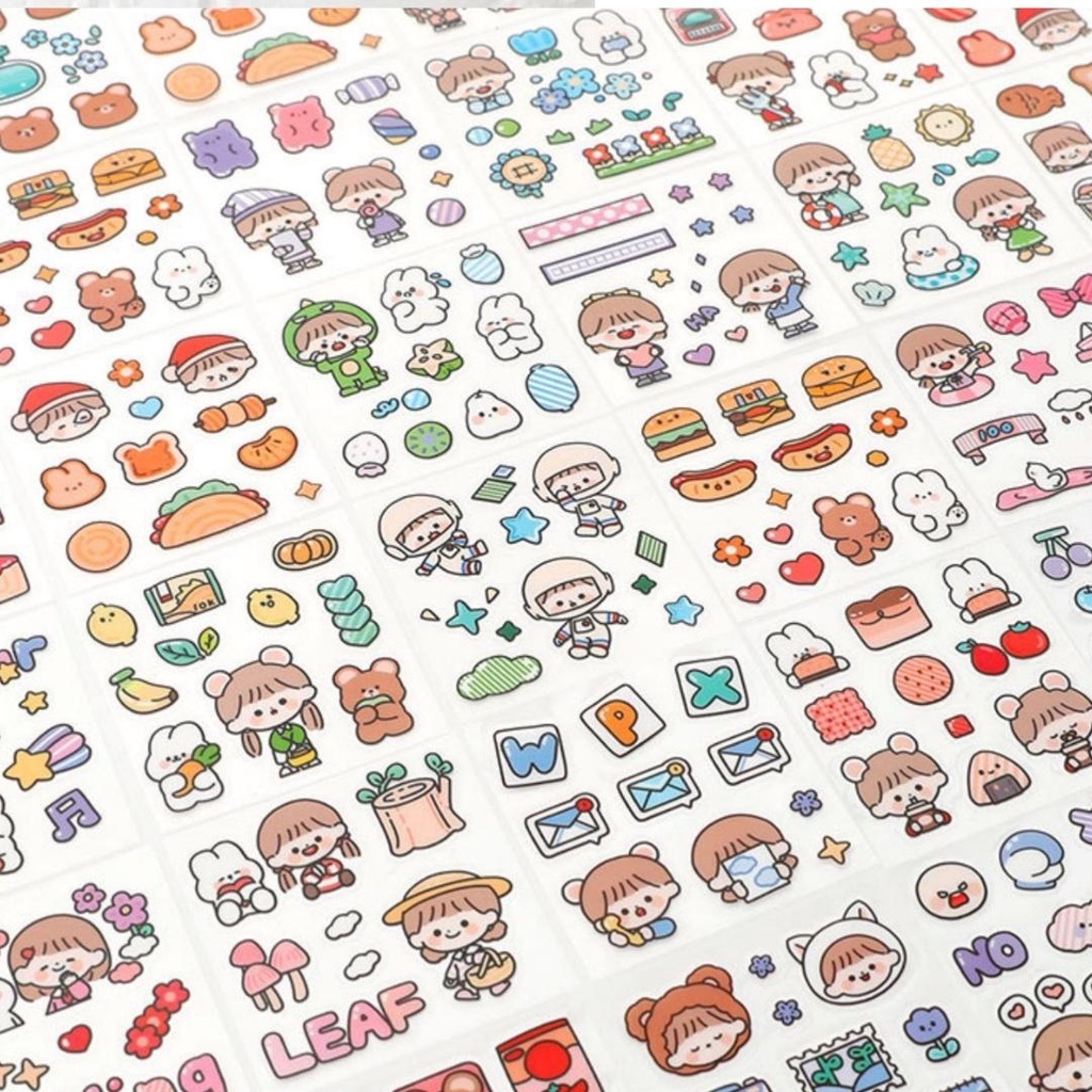 Hộp 100 tấm Sticker siêu dễ thương - Sticker dán sách dán bình nước Kute - Có bán lẻ và bán cả hộp