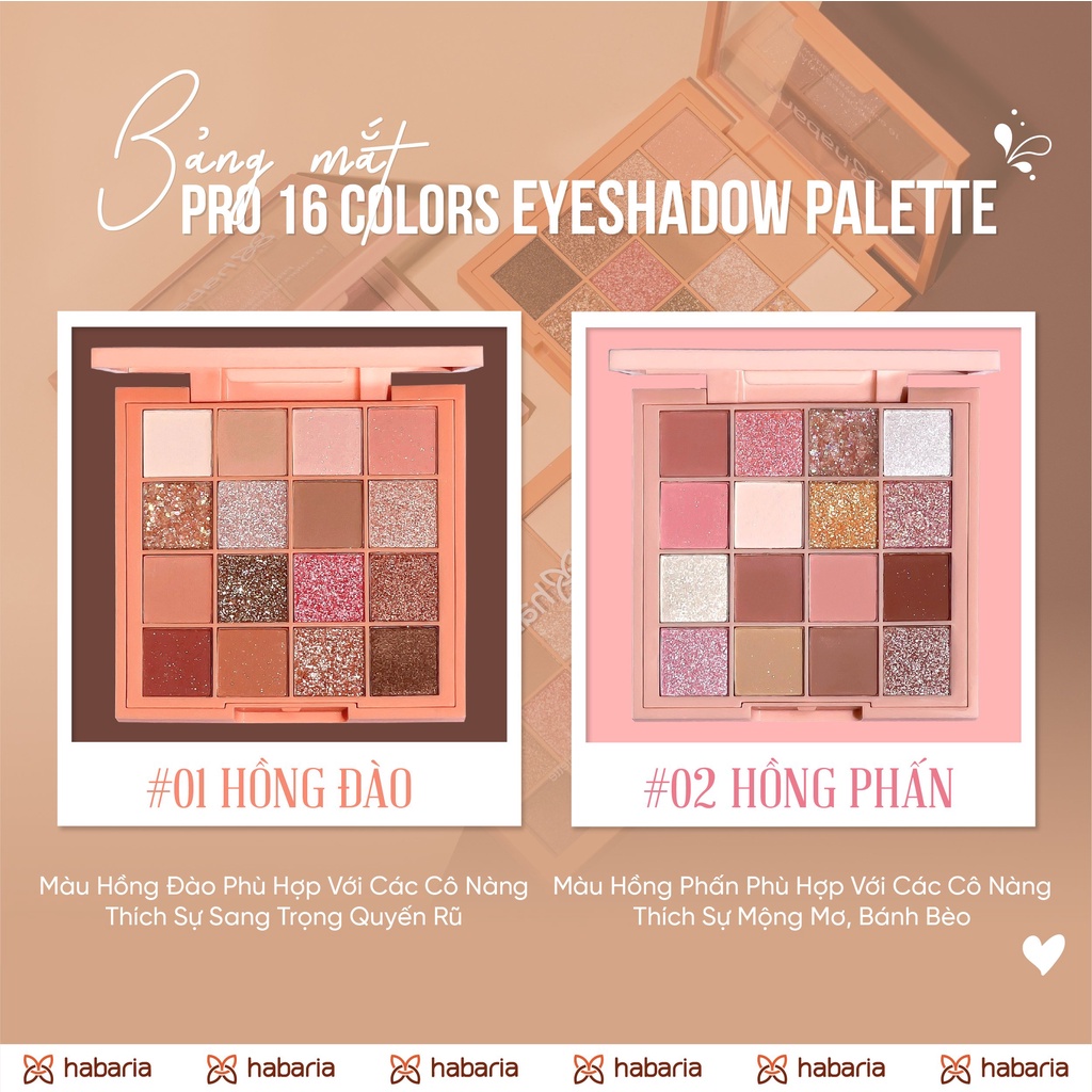 Bảng phấn mắt HABARIA 16 clolors eyeshadow palette ô nội địa Trung chính hãng, bền màu lâu trôi