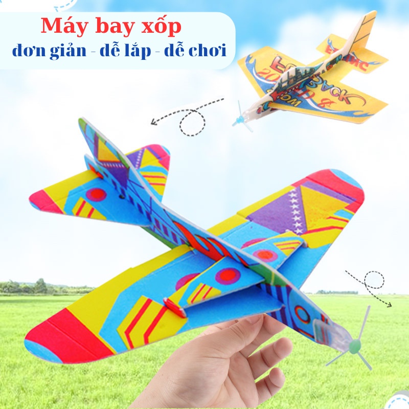 Đồ chơi lắp ráp máy bay giấy size lớn, máy bay xốp có cánh quạt bay lượn cực đã - Đồ chơi MiniKids