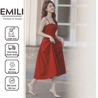 Đầm váy 2 dây cúp ngực Emili dáng xòe dài chất nhung sang chảnh [V126]