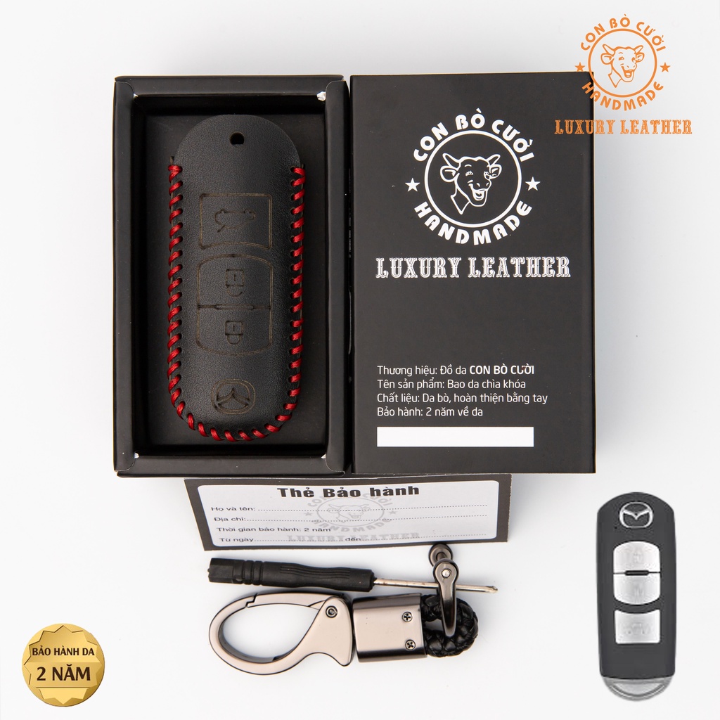 Bao Da Chìa Khóa Ôtô Mazda CX5  Da Bò Nhập Khẩu Italia, Khắc Tên + Số ĐT Chủ Xe