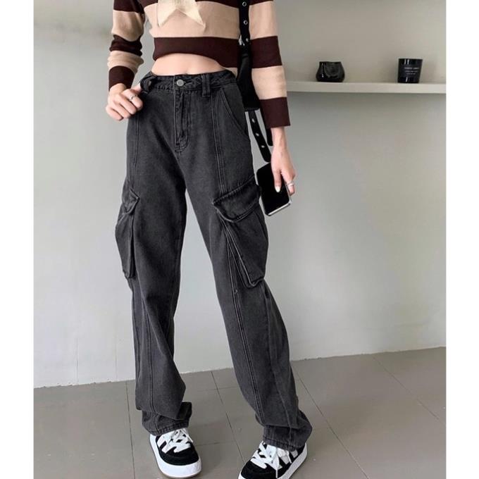 Quần túi hộp màu xám khói chất jean dày dặn BB Vintage