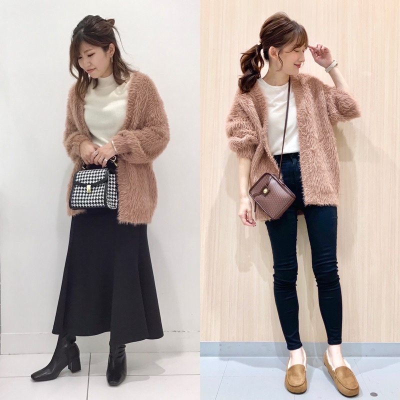 Áo khoác len lông nữ cổ tim khuy móc cardigan dòng oversive siêu dễ thương của Gu - Nhật Bản