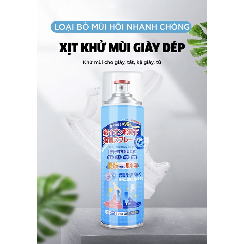 Bình xịt khử mùi hôi giày dép minsu lọ 260ml ion nano Bạc kháng khuẩn, làm thơm tủ dầy, quần áo, vớ đi chân.