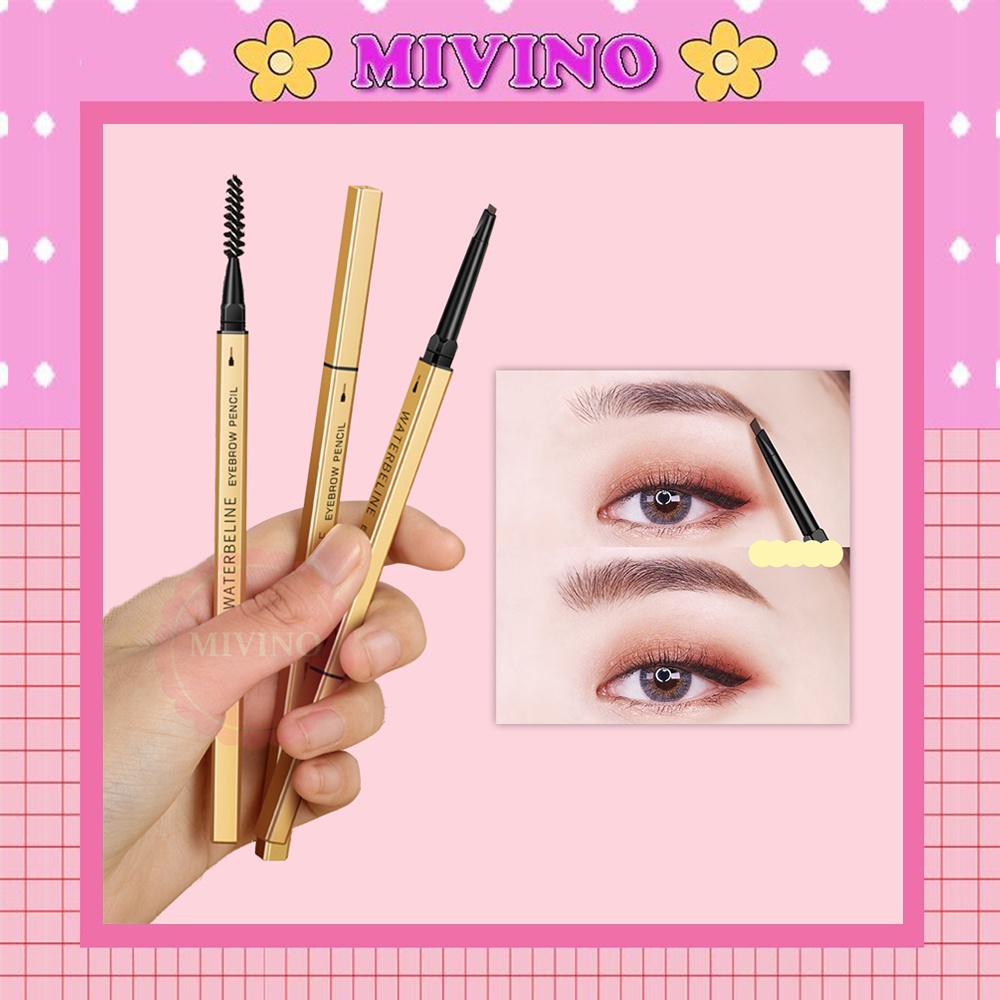 Kẻ mày Mivino bút kẻ lông mày 2 đầu bút kết hợp cọ chì kẻ mày cao cấp kháng nước lâu trôi siêu mịn KM04