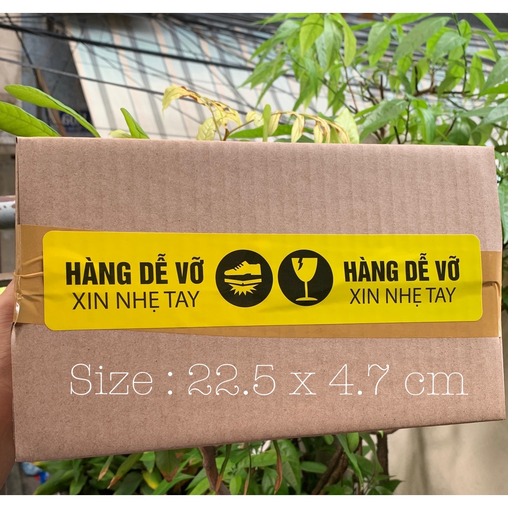 Tem nhãn dán cảnh báo hàng dễ vỡ có keo dán sẵn