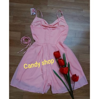 Jumpsuit voan 2 dây cổ đỗ cột nơ eo siêu xinh