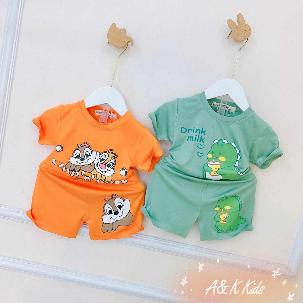 Bộ cộc tay, in hình cute, thun lạnh minky loại 1 chất vài mát cho bé trai bé gái M56