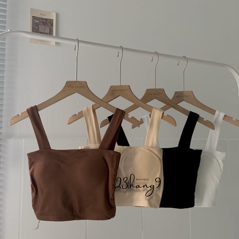 Áo 2 dây bản to , áo 2 dây croptop có mút ngực chất Zip cao cấp co dãn 4 chiều màu đen màu trắng 23thang9 boutique