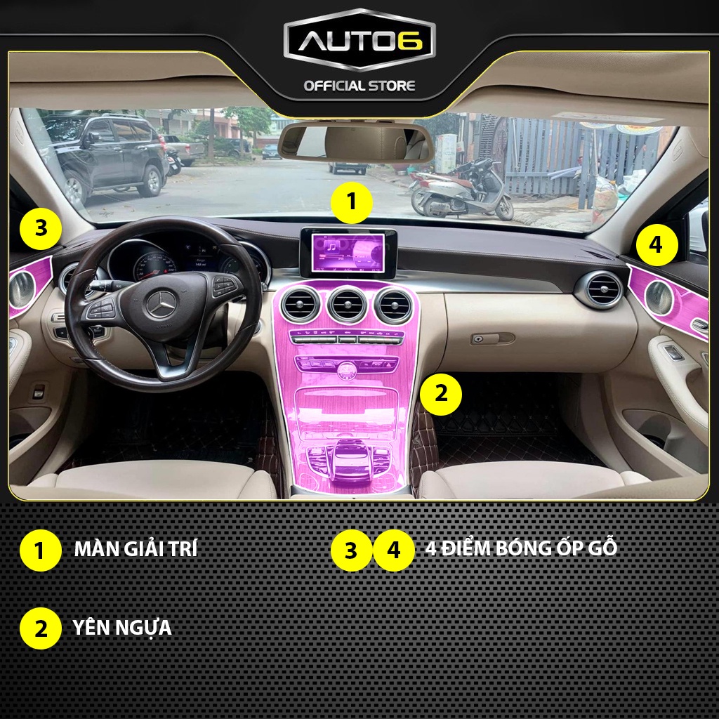 MERCEDES C250 (Exclusive 2015-2018): Film PPF chống xước nội thất ô tô - AUTO6 &lt;Cam kết chuẩn form, chống xước hiệu quả&gt;