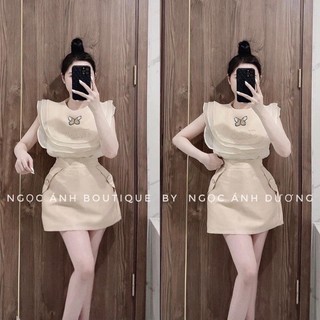 Set áo sát nách cổ bèo thêu kèm chân váy