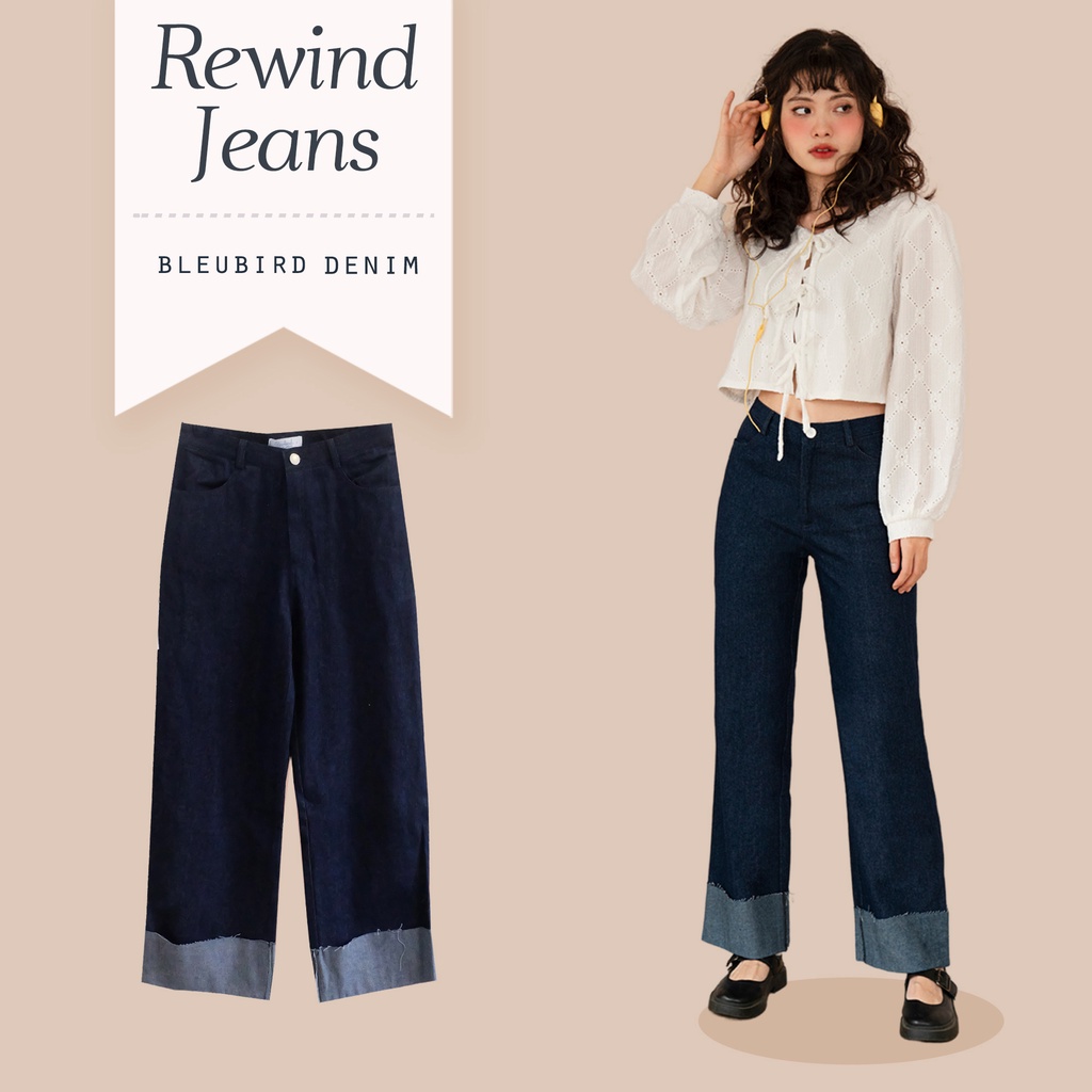 BLEUBIRD quần bò gập gấu denim Rewind Jeans