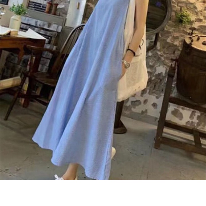 (2HAND) Váy Liền Áo Ba Lỗ Cotton Lanh Mẫu Siêu Dài Kẻ Sọc Cho Cô Nàng Mập Rộng Rãi Mùa Hè Cho Nữ Chữ A Không Tay Phong C