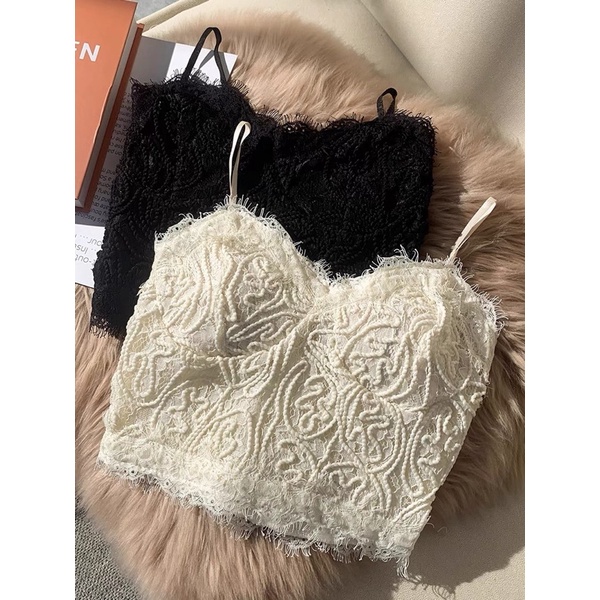Áo Bra Ren có mút ngực co giãn, Áo 2 dây nữ croptop N22