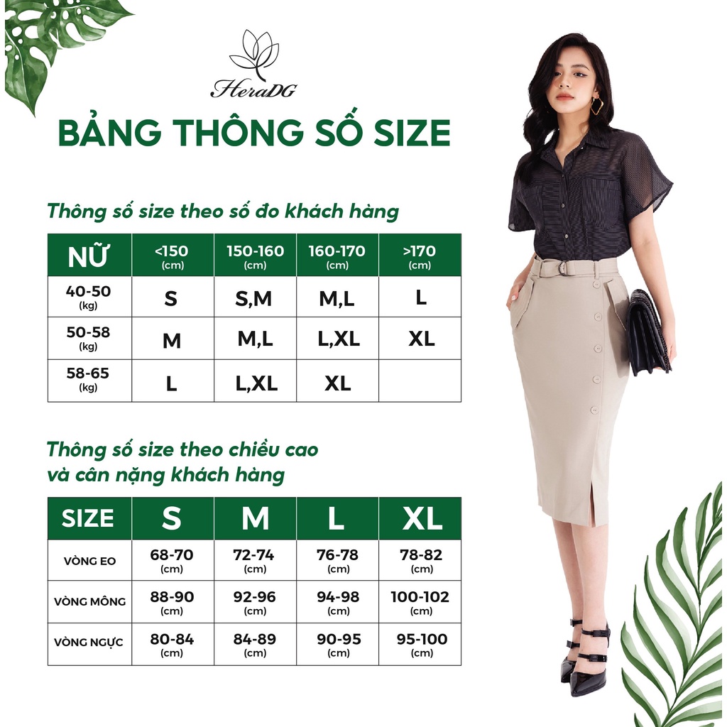 Chân váy dáng dài ôm xẻ trước công sở HeraDG thiết kế đai eo rời cúc bọc trang trí dọc thân túi ốp 2 bên SJPBB2042