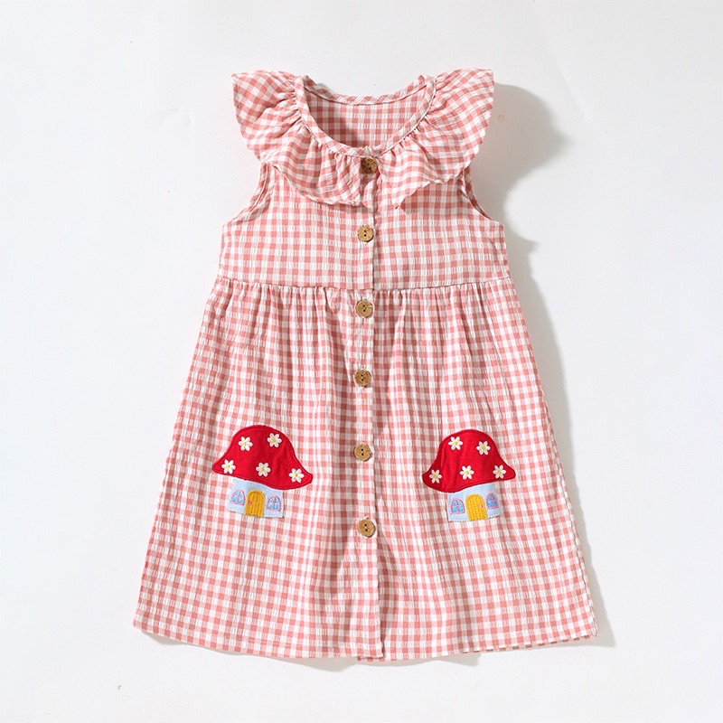 Váy hè caro cổ bèo Little Maven cho bé gái 10-23kg