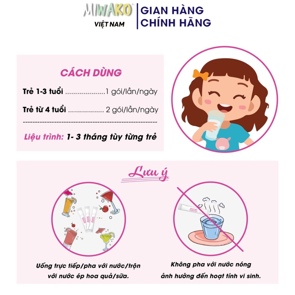 Men Vi Sinh Cho Bé Miwacare Probiotics+ Hộp 10 gói Vị Dâu - Miwako Official Store