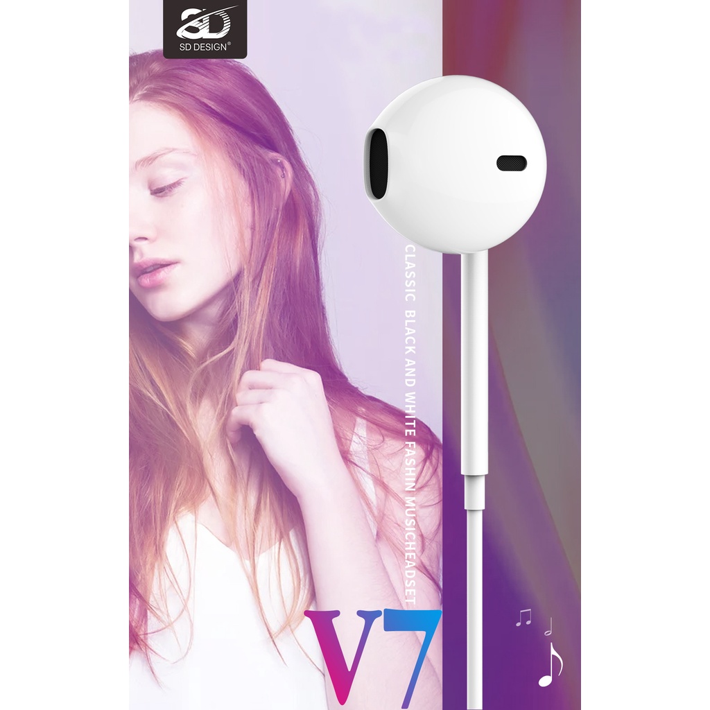 Tai nghe nhét tai SD - V7 nghe hay có mic đàm thoại, dây dài 1.2m, Jack cắm 3.5mm