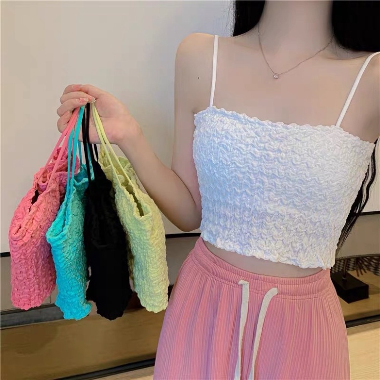 Áo 2 dây - áo Bra Hai Dây Nữ Xốp Nhún Dáng Lửng croptop nội y xanh - chất mát - màu xanh, hồng,vàng, đen, trắng