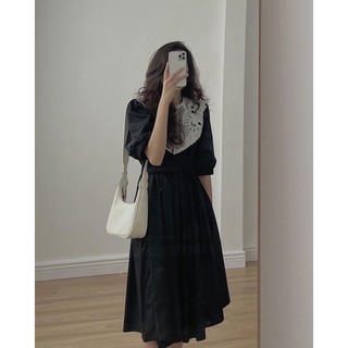 VÁY DÀI TAY BỒNG PHỐI CỔ REN