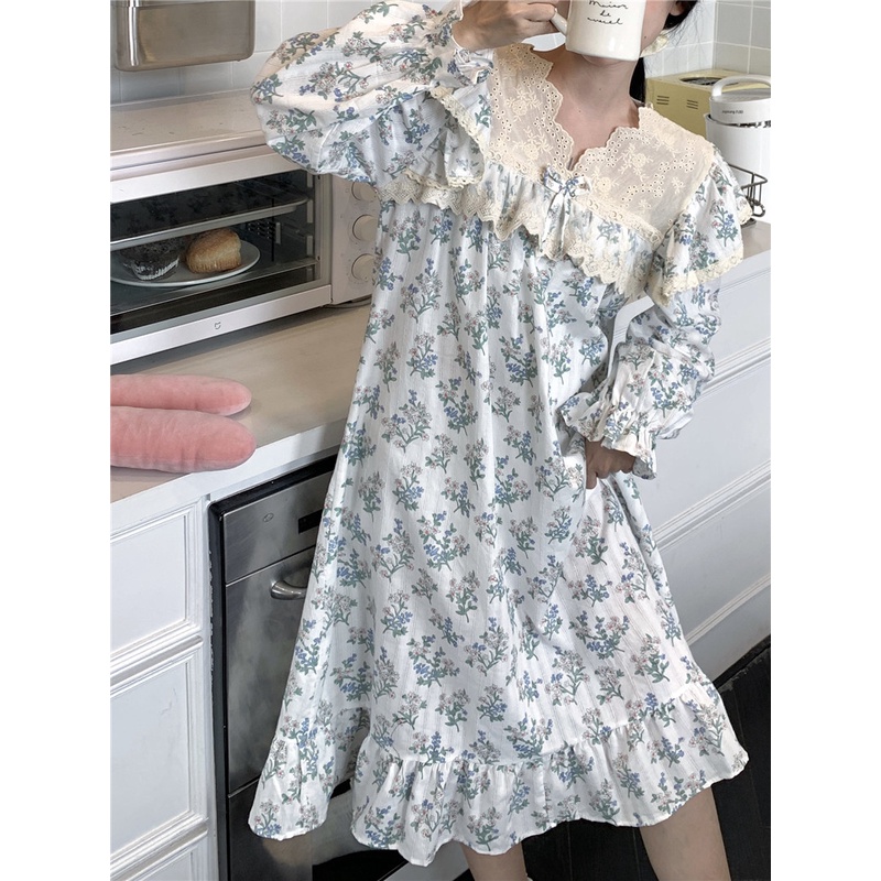 SET BỘ NGỦ MẶC NHÀ TIỂU THƯ QUẢNG CHÂU CAO CẤP HOA XANH CỔ BÈO CÔNG CHÚA rẻ nhất shopee
