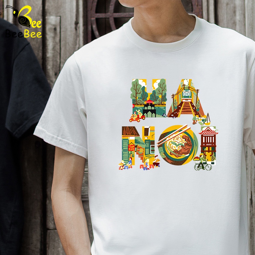 Áo Thun Unisex BEEHAPPY 100% Cotton in chữ HÀ NỘI nghê thuật CHN00