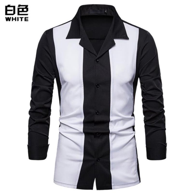 T Áo sơ mi nam, Áo sơ mi phối 2 màu theo dạng hình khối Trái - Phải cân xứng độc lạ, bao ngầu cho đấng mày râu H39 .