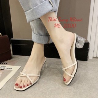 Dép guốc 4 phân quai mica gót trong