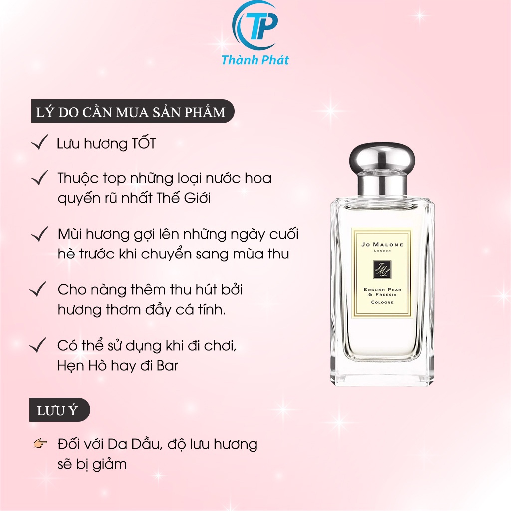 Nước Hoa Nữ Jomalone English Pear & Freesia Cologne - Hương Diêm Vĩ Tươi Mát | BigBuy360 - bigbuy360.vn