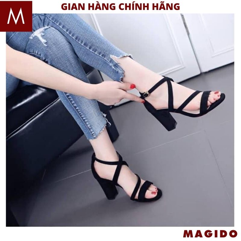 Giày Cao Gót Sandal Quai chéo Cao 7 Phân Dây Cài, Dép cao gót đẹp tôn dáng - MAGIDO