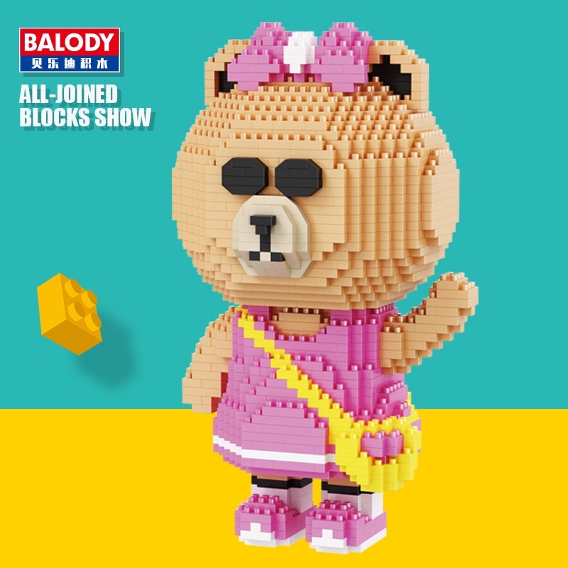 Mô hình lắp ráp mini/đồ chơi mô hình gấu nâu áo hồng 1.490 mảnh