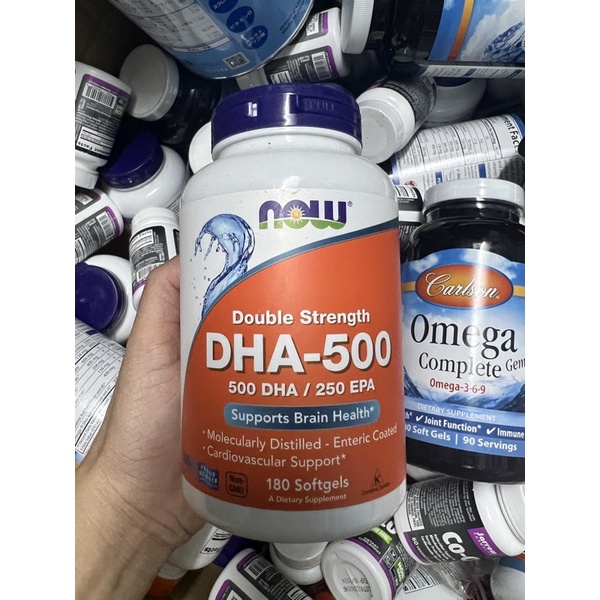 Bổ não, tăng cường trí nhớ và phát triển trí não Double Strength DHA 500, 180 viên hãng NOW Foods USA