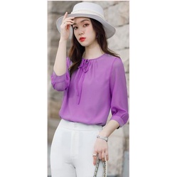 Áo Sơ Mi trung niên nữ U30 U40 U50, Áo Công Sở Nữ Tay Lỡ Họa Tiết Dây Nơ Vải Voan Thanh Lịch,Thời trang công sở_Store