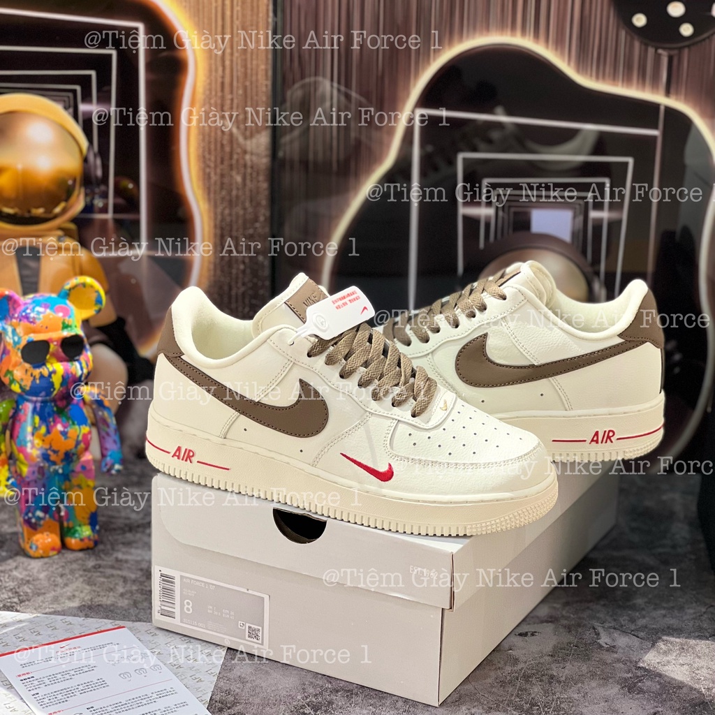 Giày Thể Thao AF1 Low Premium White Brown Giày Af1 Vệt Nâu Full Box Tặng Tất Freeship