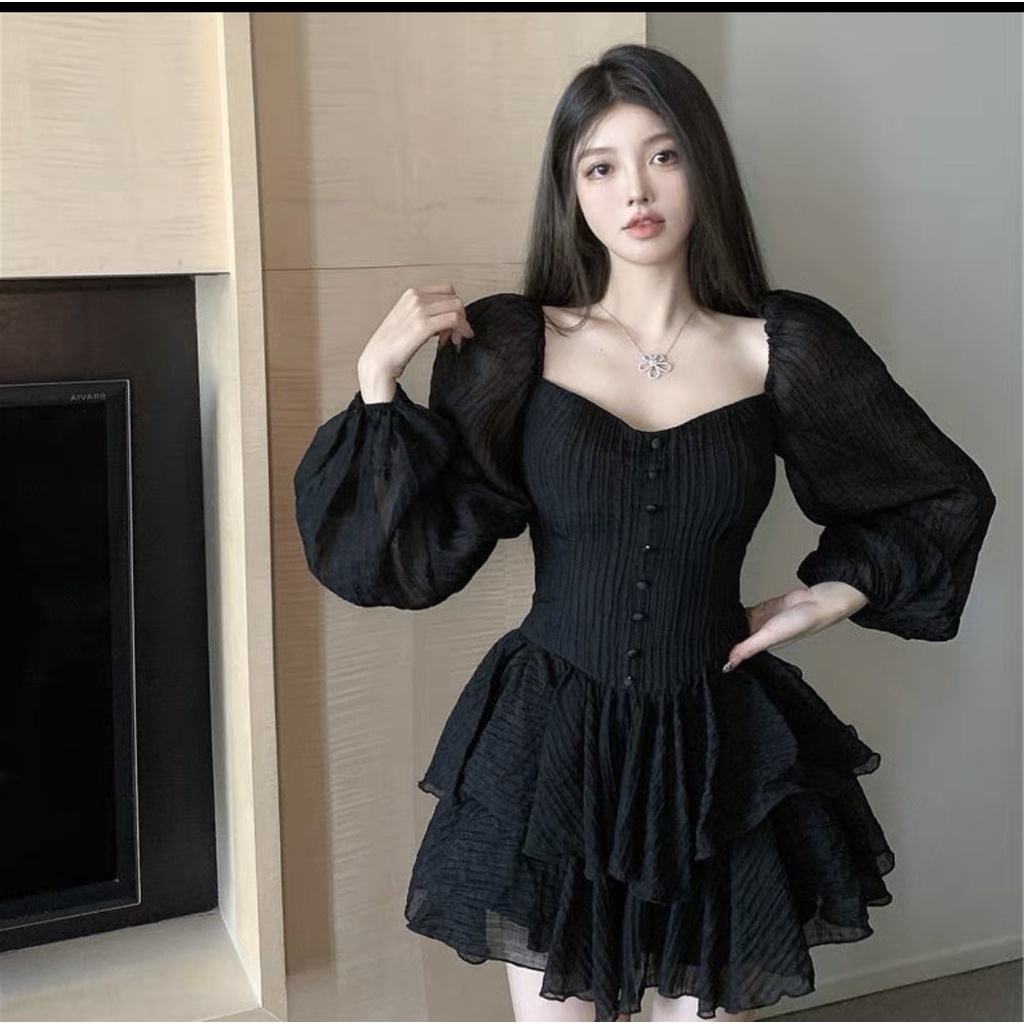 Váy babydoll đầm nữ L66studio tay dài phồng trễ vai dáng a ngắn xòe ulzzang hàn quốc công chúa tiểu thư dự tiệc  V14