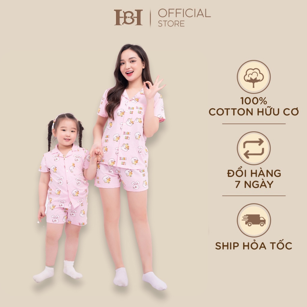 Bộ quần áo pyjama cộc tay Hapiibabii Cotton điều hòa nhập khẩu cho mẹ bé mặc nhà mùa hè họa tiết chữ enjoy (1-10 Tuổi)