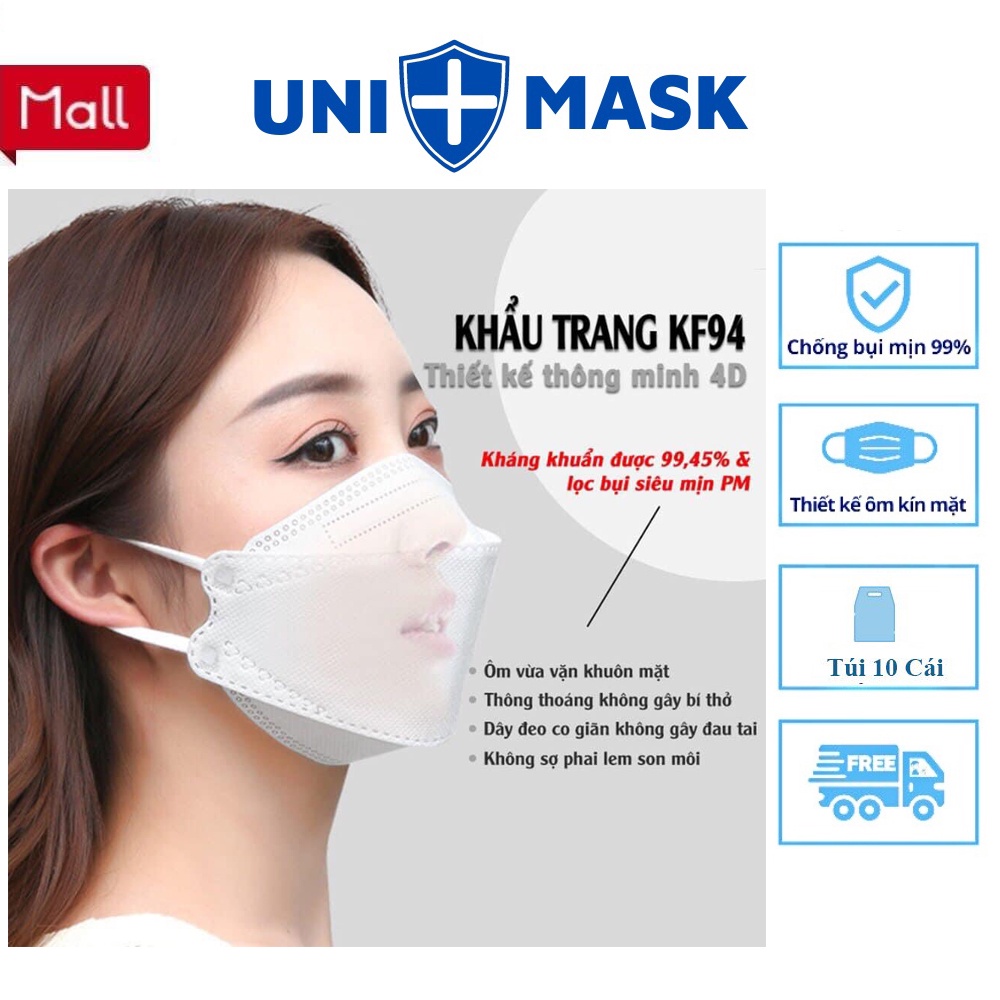Set 20 Chiếc Khẩu trang 4 Lớp KF94 UNI MASK Chống Bụi Mịn Và Kháng Khuẩn Hàng Cao Cấp Hàn Quốc.