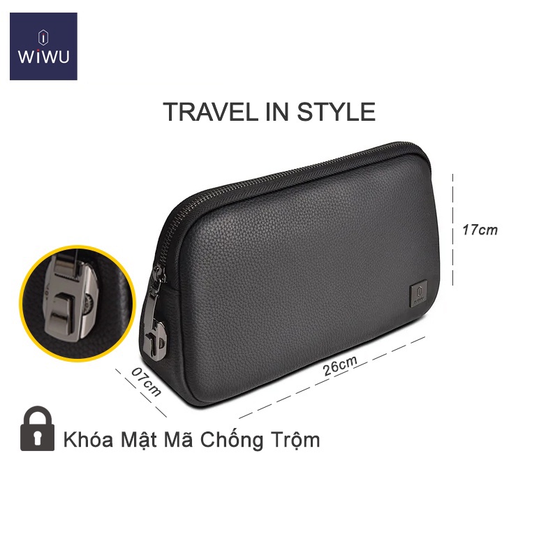 Ví cầm tay WiWU Alpha Anti-theft Clutch Bag da cao cấp chống nước, khóa chống trộm